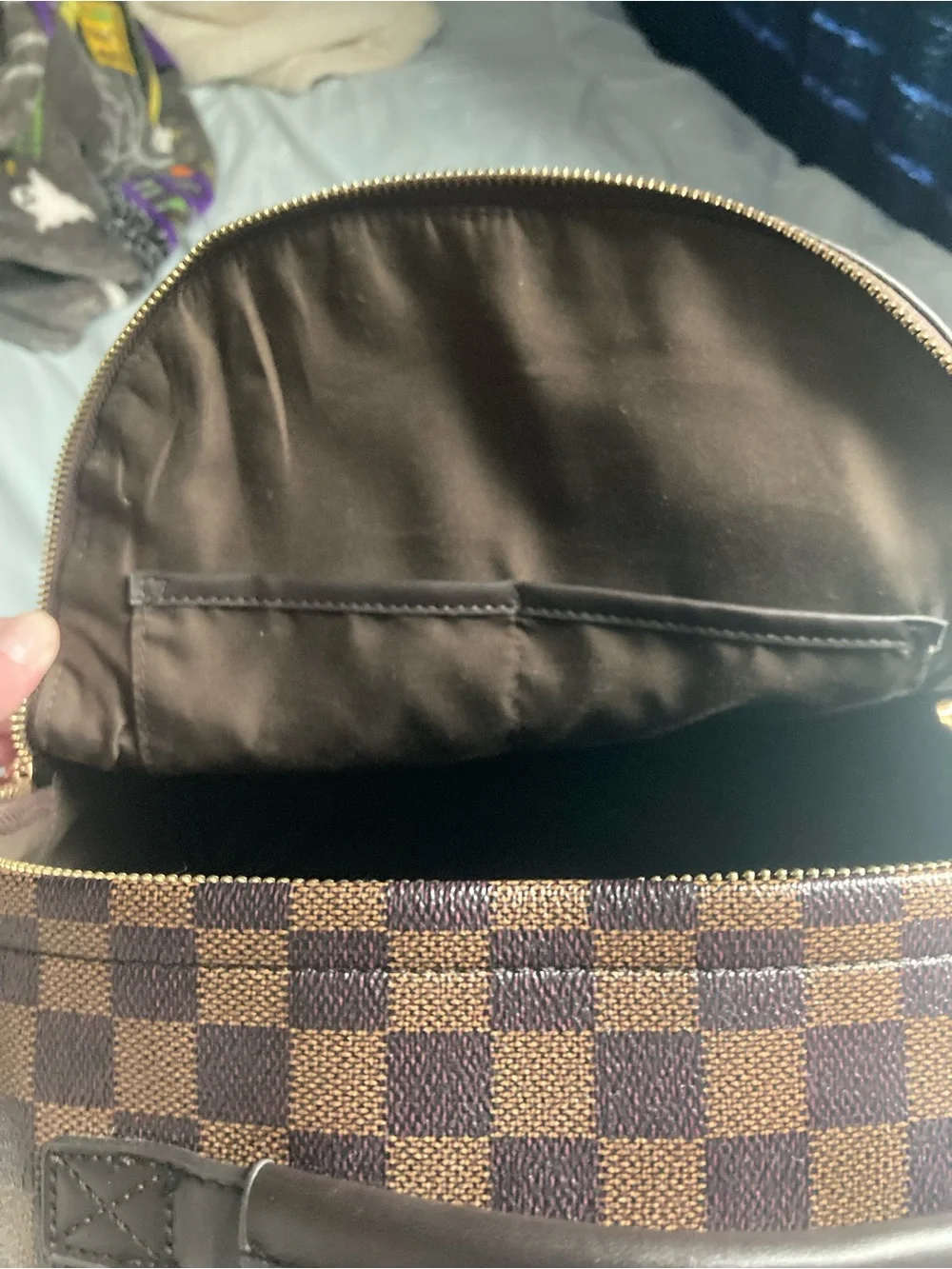 Women's Brown Checkered Backpack with Gold Hardware